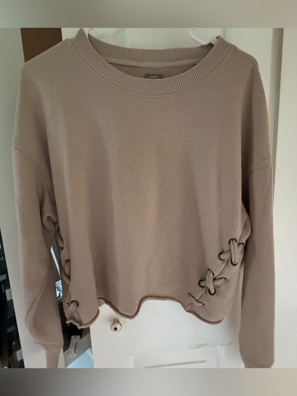 aerie Taupe Lace-Up Crewneck Sweatshirt